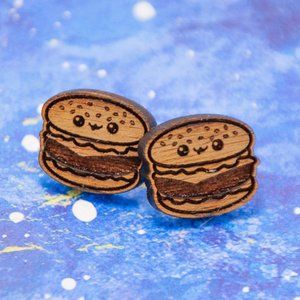 Cheeseburger Kawaii Wooden stud earrings